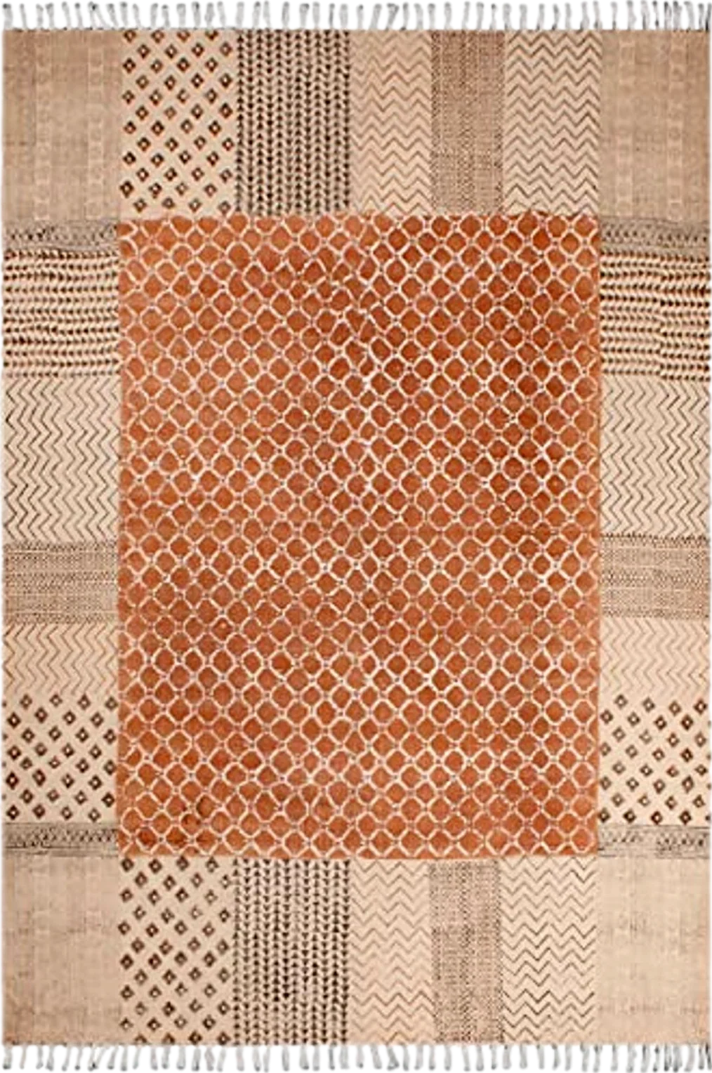 CASAVANI Collection Rectangular Rug - 5x8 Area Rug Orange Cotton Dhurrie Bordered Kilim Rug Indoor Outdoor Use Carpet Flatweave Rug High Traffic Area in Bedroom Dining Room Living Room - 4′11″x7′10″