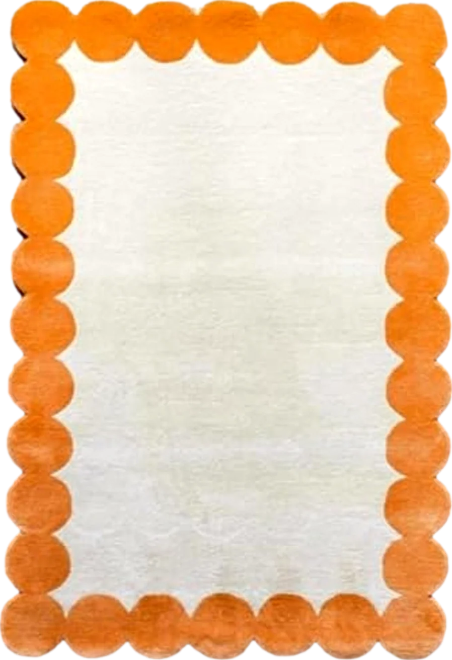 Beige & Orange Irregular Boarder Shape, Modern Handmade Tufted Area Rugs in Beige and Orange Color. in Size 5X8 Feet. - 5′0″x8′0″
