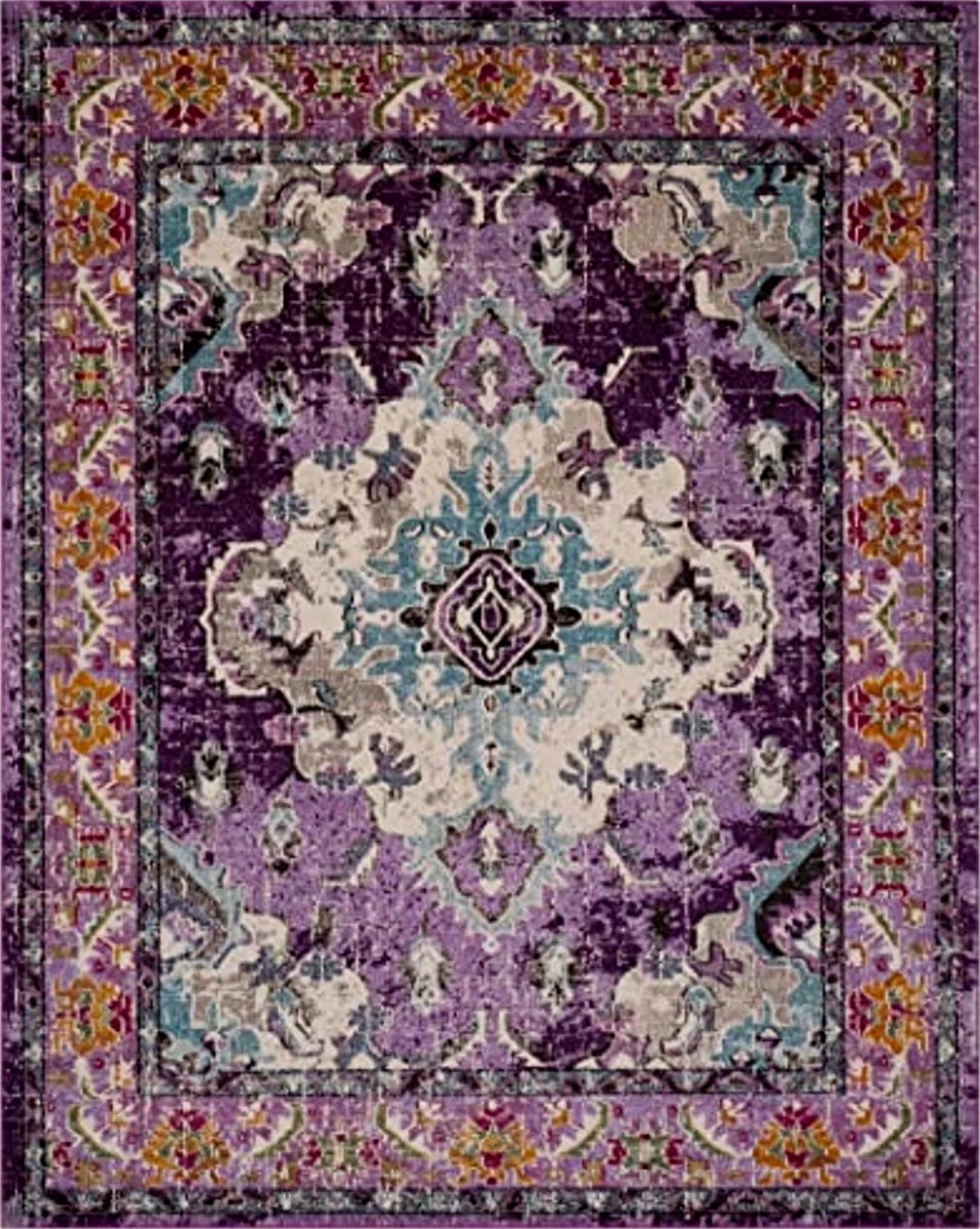 SAFAVIEH Monaco Collection Area Rug - 9' x 12', Violet & Light Blue, Boho Chic Medallion Distressed Design, Non-Shedding & Easy Care, Ideal for High Traffic Areas in Living Room, Bedroom (MNC243L) - 9′0″x12′0″