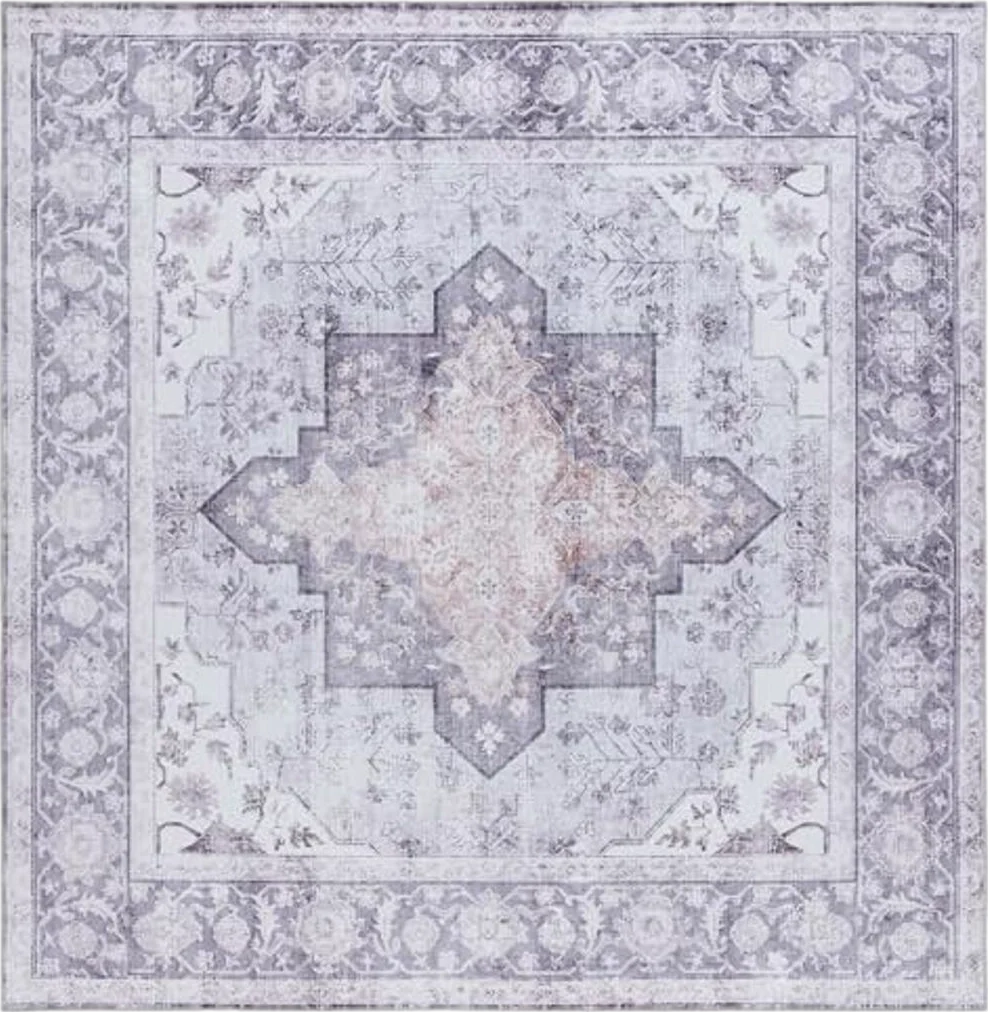 SAFAVIEH Tucson Collection Area Rug - 4' Square, Light Purple/Sage, Geometric Design, Machine Washable Indoor/Outdoor & Washable-Ideal for Patio, Backyard, Mudroom (TSN105W) - 4′0″x4′0″