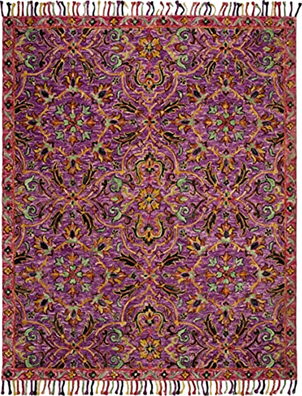 SAFAVIEH Blossom Collection 8' x 10' Purple / Multi BLM451A Handmade Tassel Premium Wool Area Rug - 8′0″x10′0″