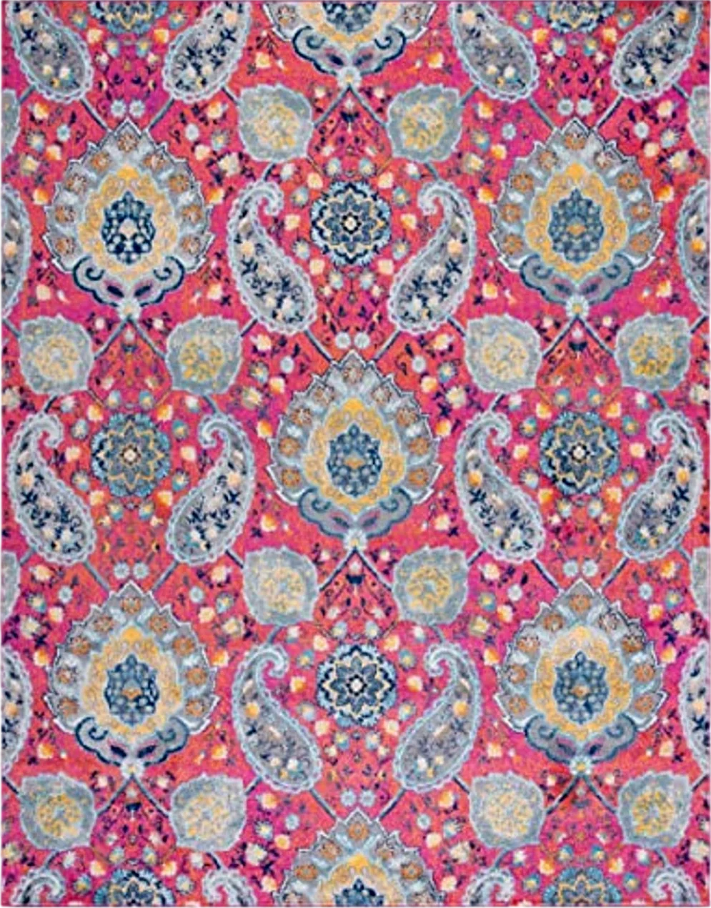 SAFAVIEH Madison Collection 9' x 12' Fuchsia Gold MAD600A Boho Chic Glam Paisley Non-Shedding Living Room Bedroom Dining Home Office Area Rug - 9′0″x12′0″