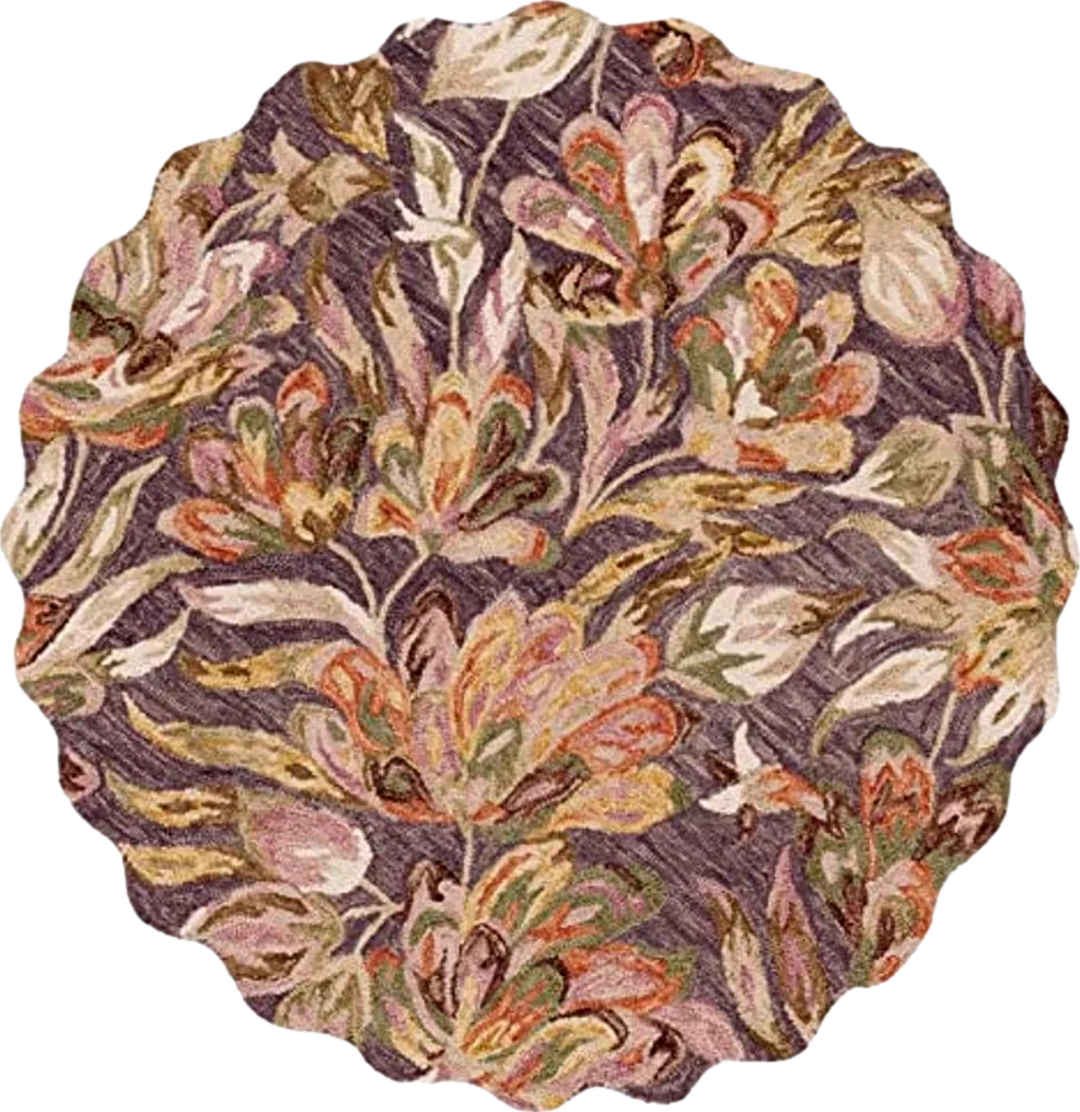 SAFAVIEH Blossom Collection Area Rug - 6' Round, Purple & Sage, Handmade French Country Floral Wool, Ideal for High Traffic Areas in Living Room, Bedroom (BLM462V) - 6′0″x6′0″