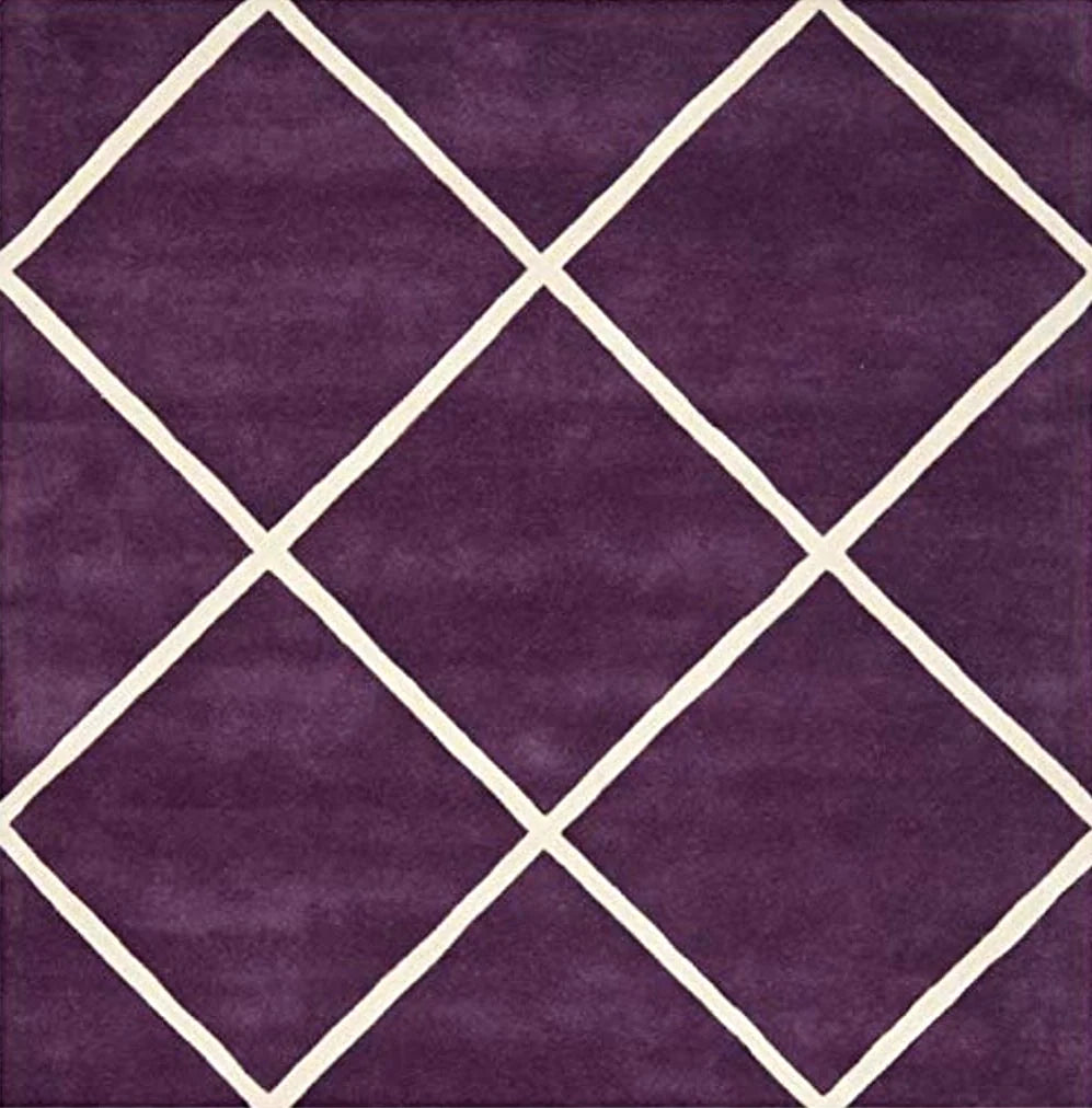 SAFAVIEH Chatham Collection 7' Square Purple / Ivory CHT720F Handmade Diamond Trellis Premium Wool Area Rug - 7′0″x7′0″