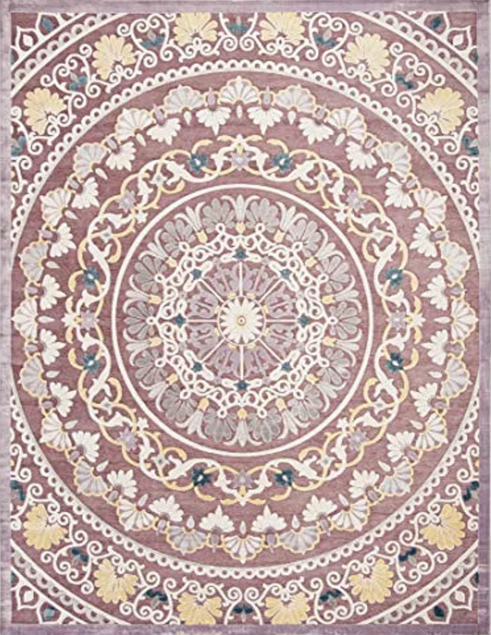 SAFAVIEH Paradise Collection Area Rug - 8' x 10', Purple & Cream, Medallion Viscose Design, Ideal for High Traffic Areas in Living Room, Bedroom (PAR644K) - 8′0″x10′0″