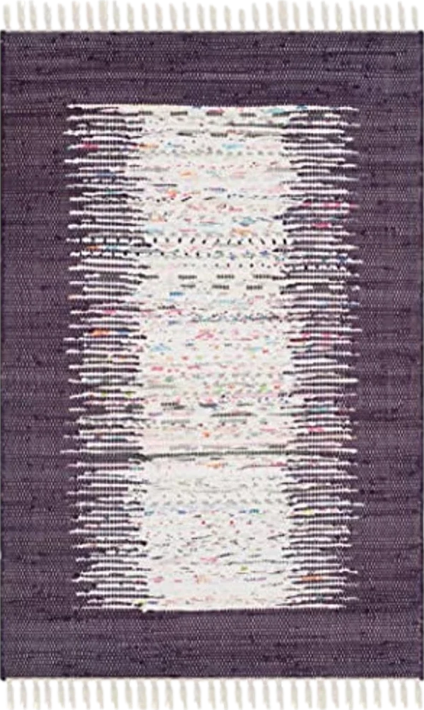 SAFAVIEH Montauk Collection Accent Rug - 2'6" x 4', Ivory & Purple, Handmade Stripe Fringe Cotton, Ideal for High Traffic Areas in Entryway, Living Room, Bedroom (MTK711M) - 2′6″x4′0″