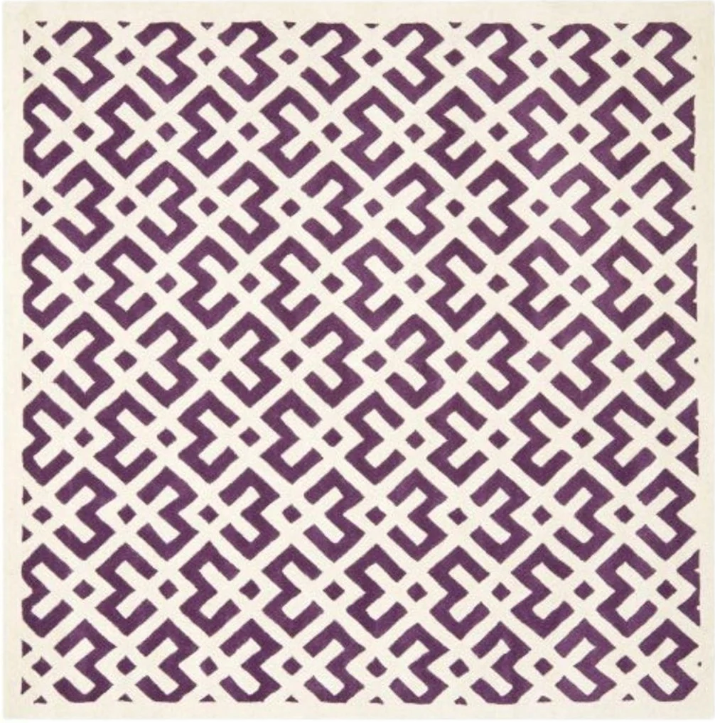 SAFAVIEH Chatham Collection 7' Square Purple / Ivory CHT719F Handmade Geometric Premium Wool Area Rug - 7′0″x7′0″