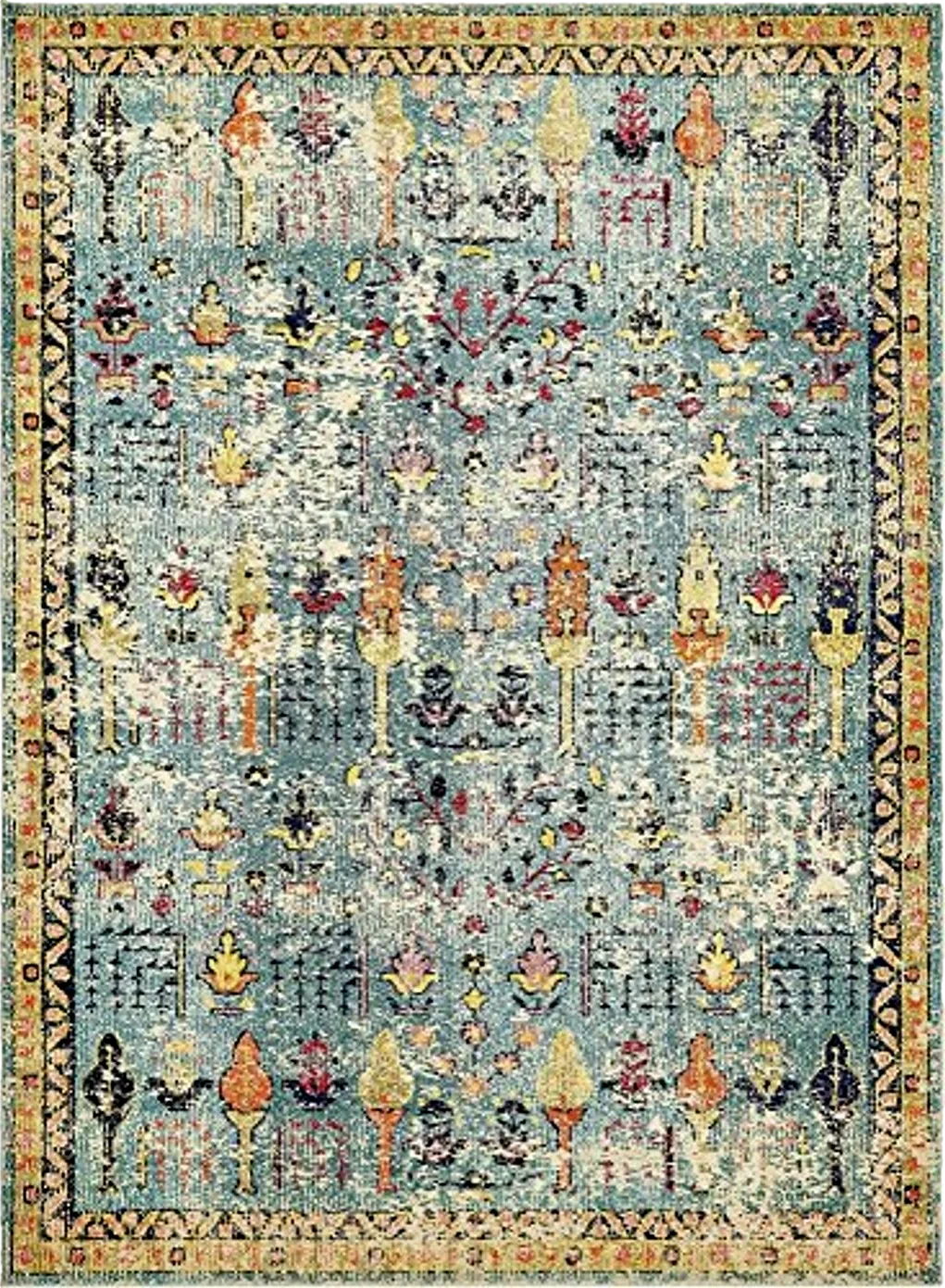 Unique Loom Monterey Collection Vintage Bohemian Inspired with Distressed Tribal Design Area Rug, 9 x 12 ft, Blue/Yellow - 9′0″x12′2″