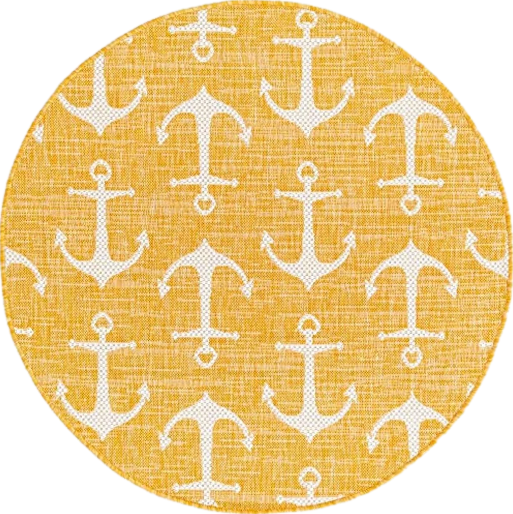 Unique Loom Outdoor Coastal Collection Area Rug - Ahoy (4' 1" Round, Yellow) - 4′1″x4′1″