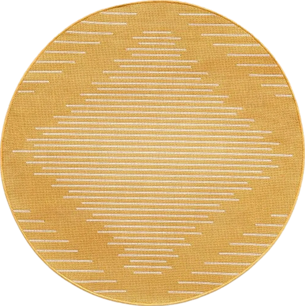 Unique Loom Outdoor Modern Collection Area Rug - Tambor (3' 3" Round, Yellow/ Ivory) - 3′3″x3′3″