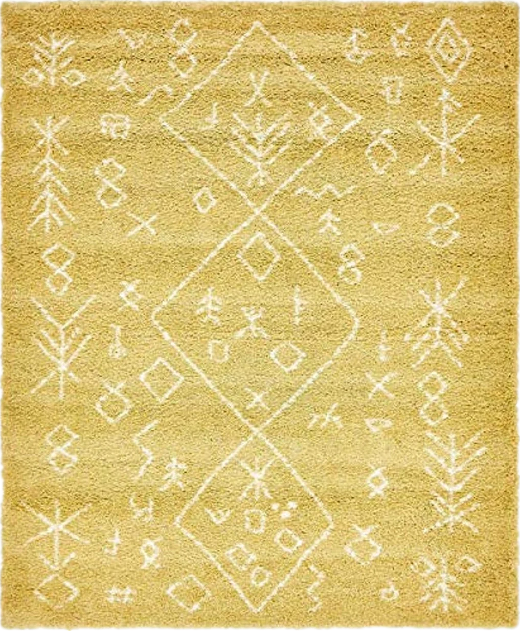 Unique Loom Rabat Shag Collection Modern Tribal Moroccan Inspired Plush & Soft Nomad Design Area Rug (9' 0 x 12' 0 Rectangular, Yellow/ Ivory) - 9′0″x12′2″