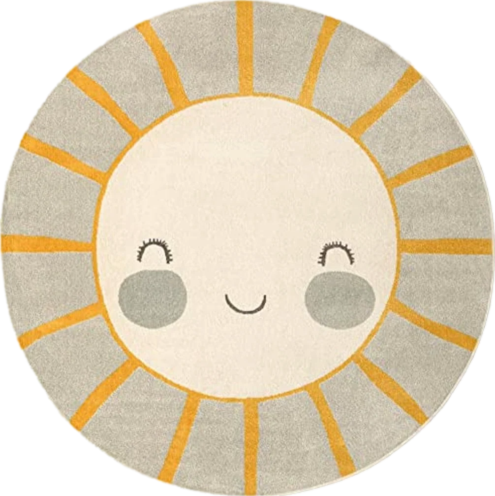 Unique Loom Whimsy Kids Collection Area Rug - Smiling Sunshine (7' 10" Round, Gray/Yellow) - 7′10″x7′10″