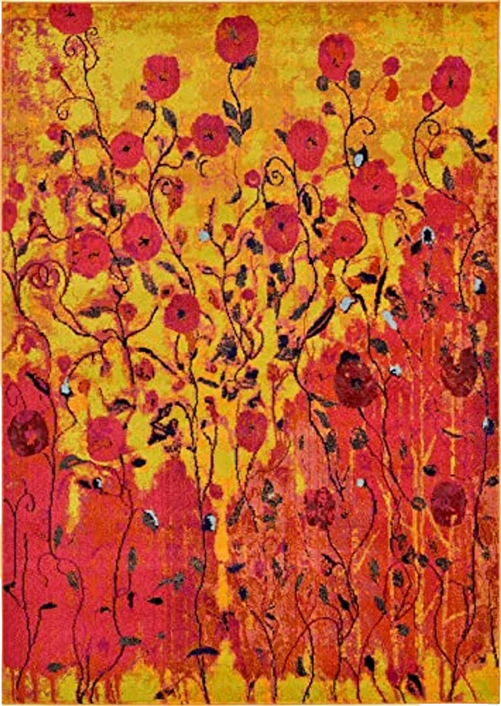 Unique Loom Estrella Collection Vibrant, Abstract, Floral, Modern Area Rug (7' 0 x 10' 0 Rectangular, Yellow/Pink) - 7′1″x10′0″