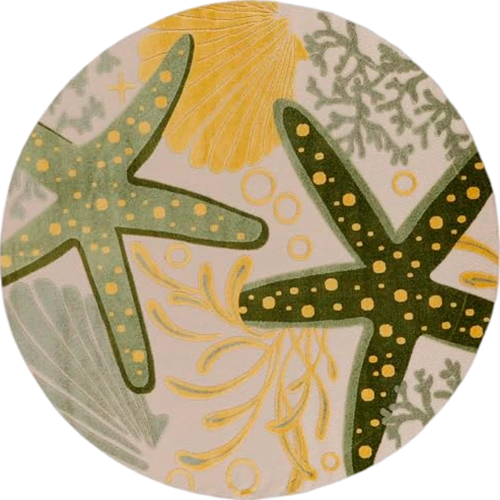 Nourison Aloha Indoor/Outdoor Green Yellow 7'10" x Round Area Rug, Easy Cleaning, Non Shedding, Bed Room, Living Room, Dining Room, Backyard, Patio, Deck (8 Round) - 7′10″x7′10″