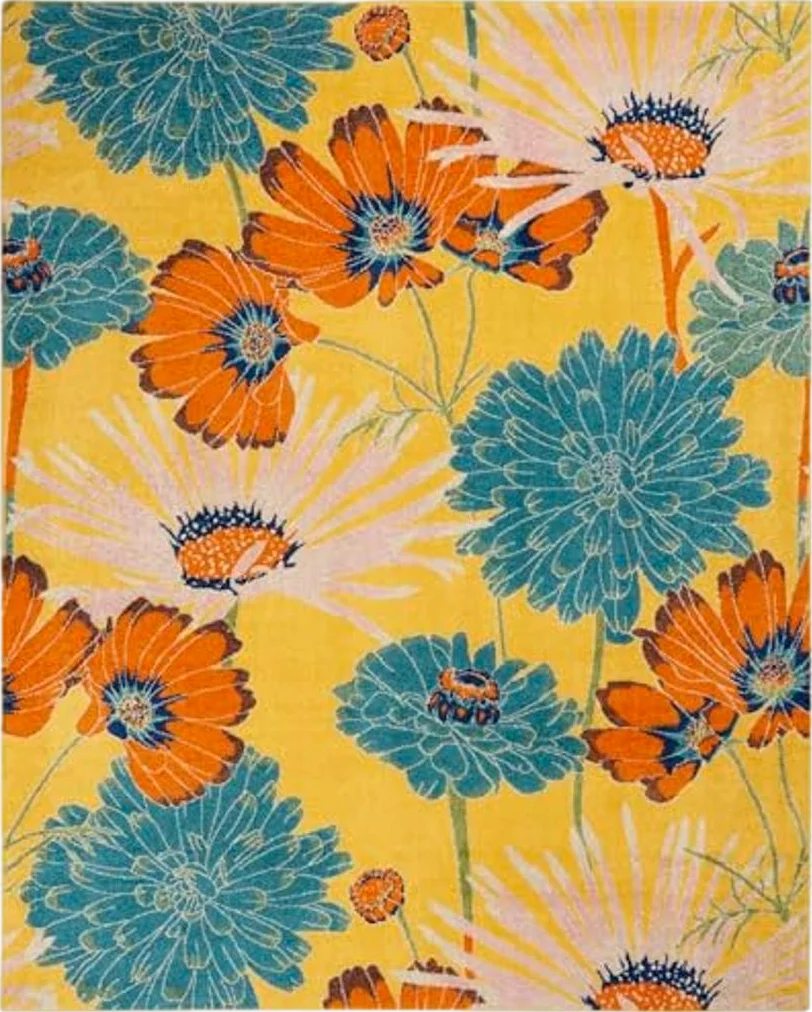 Nourison Allur Yellow Multicolor 7'10" x 9'10" Area Rug, Modern, Floral, Bed Room, Living Room, Dining Room, Kitchen, Easy Cleaning, Non Shedding, (8' x 10') - 7′10″x9′10″