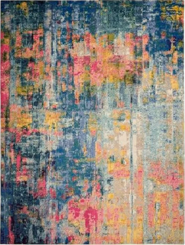 Nourison Celestial Blue/Yellow 9' x 12' Area Rug, Contemporary, Abstract, Easy Cleaning, Non Shedding, Bed Room, Living Room, Dining Room, Kitchen (9x12) - 9′0″x12′0″