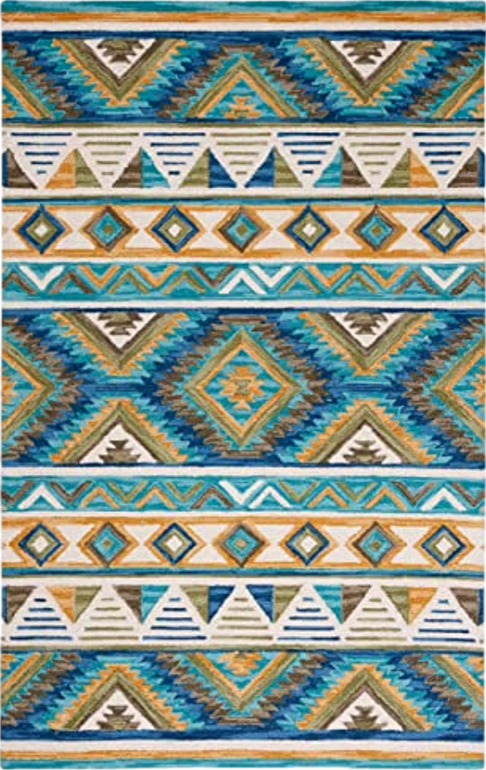 SAFAVIEH Aspen Collection Area Rug - 8' x 10', Blue & Yellow, Handmade Boho Wool, Ideal for High Traffic Areas in Living Room, Bedroom (APN352M) - 8′0″x10′0″