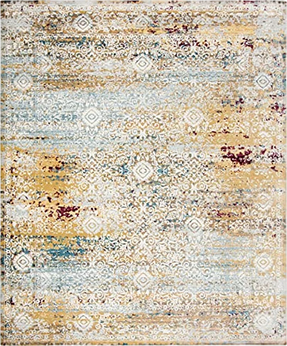 SAFAVIEH Aria Collection Area Rug - 9' x 12', Yellow & Cream, Boho Chic Distressed Design, Non-Shedding & Easy Care, Ideal for High Traffic Areas in Living Room, Bedroom (ARA183Y) - 9′0″x12′0″