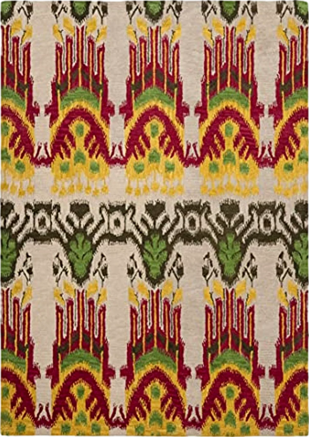 SAFAVIEH Ikat Collection Area Rug - 6' x 9', Beige & Yellow, Handmade Wool, Ideal for High Traffic Areas in Living Room, Bedroom (IKT464A) - 6′0″x9′0″
