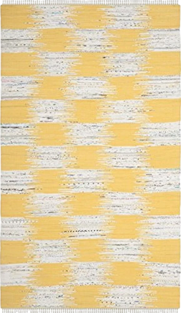 SAFAVIEH Montauk Collection Area Rug - 8' x 10', Yellow & Multi, Handmade Fringe Cotton, Ideal for High Traffic Areas in Living Room, Bedroom (MTK721A) - 8′0″x10′0″