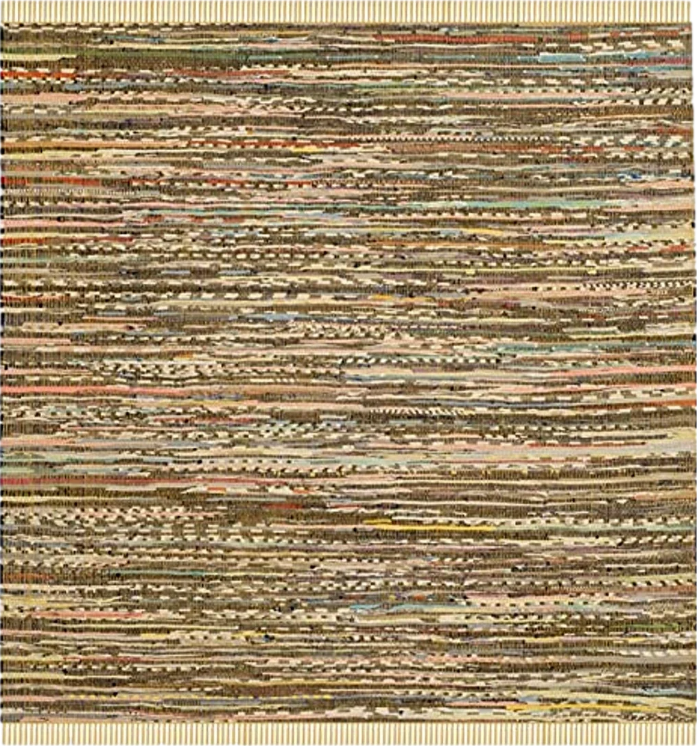SAFAVIEH Rag Rug Collection 6' Square Yellow / Multi RAR121H Handmade Boho Stripe Cotton Area Rug - 6′0″x6′0″