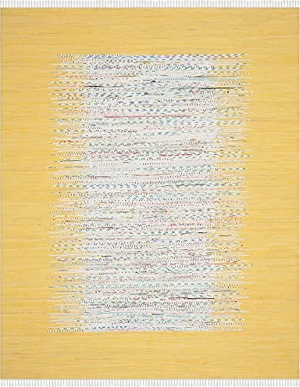 SAFAVIEH Montauk Collection Area Rug - 8' x 10', Ivory & Yellow, Handmade Stripe Fringe Cotton, Ideal for High Traffic Areas in Living Room, Bedroom (MTK711Q) - 8′0″x10′0″