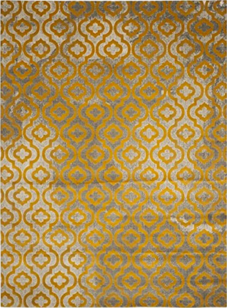 SAFAVIEH Porcello Collection Area Rug - 9' x 12', Light Grey & Yellow, Moroccan Quatrefoil Distressed Design, Non-Shedding & Easy Care, Ideal for High Traffic Areas in Living Room, Bedroom (PRL7734C) - 9′0″x12′0″