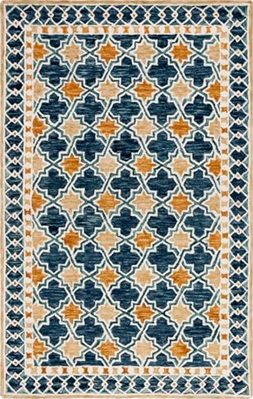 SAFAVIEH Aspen Collection Area Rug - 5' x 8', Navy & Yellow, Handmade Boho Wool, Ideal for High Traffic Areas in Living Room, Bedroom (APN121N) - 5′0″x8′0″