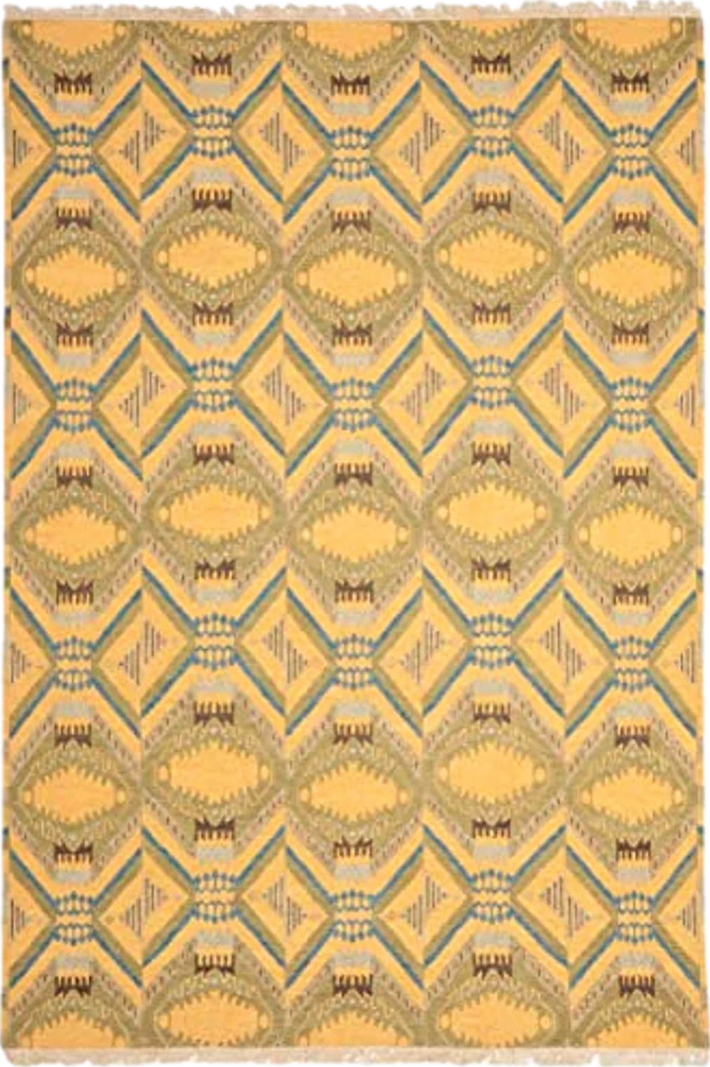 SAFAVIEH Bengal Diamond Collection 9' x 12' Saffron Yellow DVE517A Hand-Knotted Premium Wool Area Rug - 9′0″x12′0″