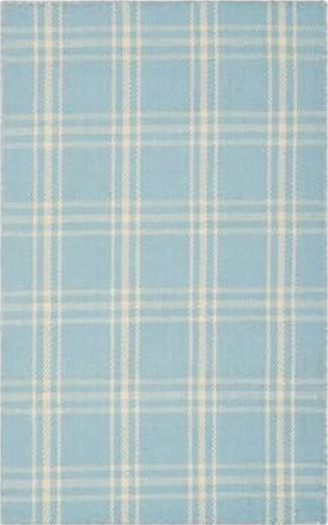 SAFAVIEH Kilim Collection Area Rug - 5' x 8', Light Blue & Yellow, Handmade Plaid Flat Weave Wool, Ideal for High Traffic Areas in Living Room, Bedroom (KLM420A) - 5′0″x8′0″