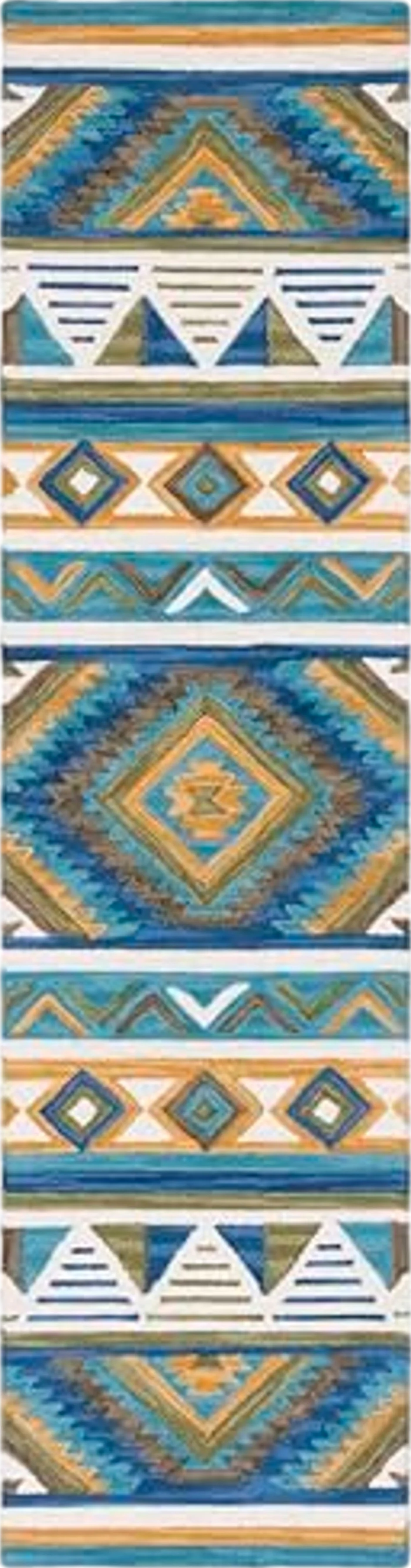 SAFAVIEH Aspen Collection Runner Rug - 2'3" x 9', Blue & Yellow, Handmade Boho Wool, Ideal for High Traffic Areas in Living Room, Bedroom (APN352M) - 2′3″x9′0″