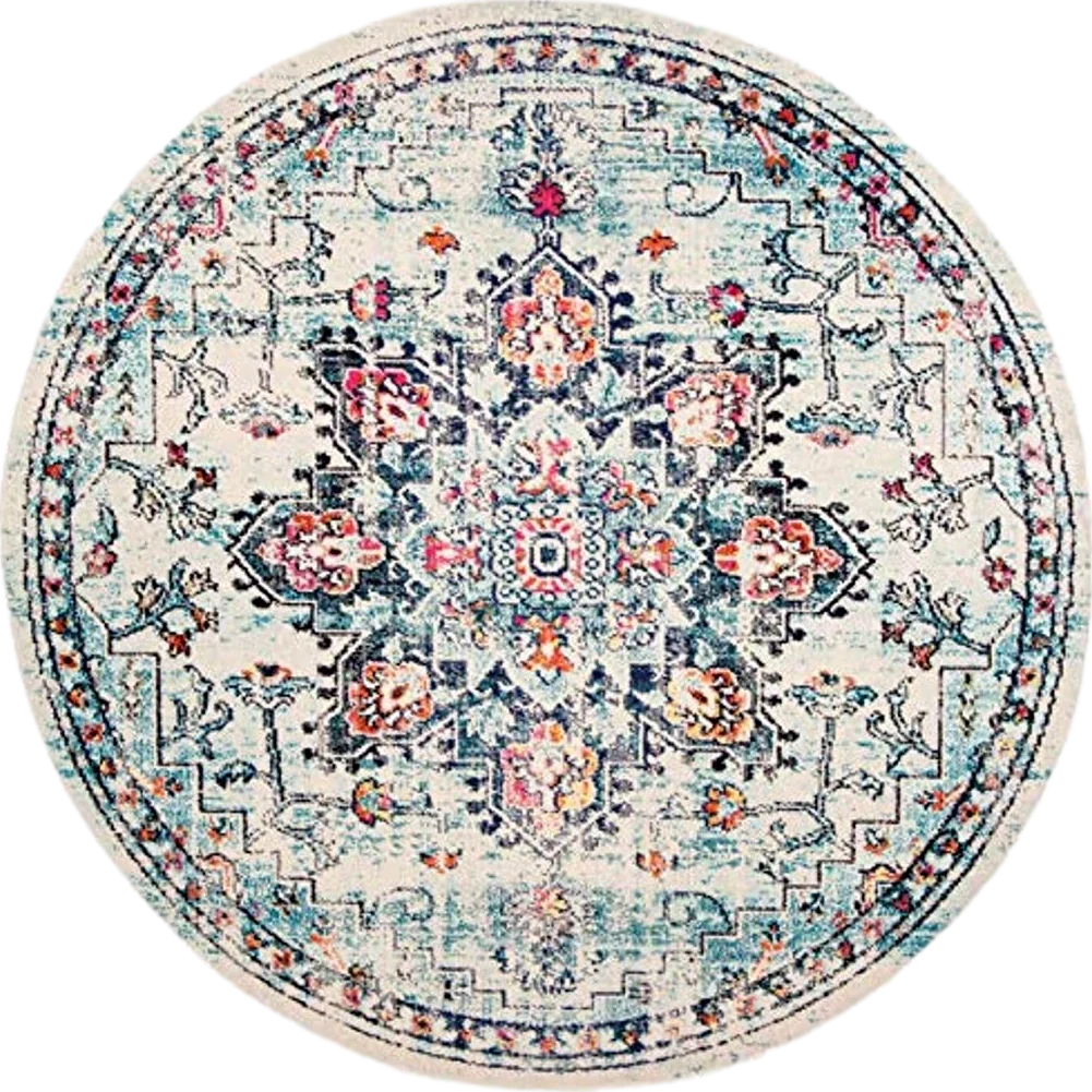 SAFAVIEH Madison Collection Area Rug - 10' Round, Cream & Blue, Boho Chic Medallion Distressed Design, Non-Shedding & Easy Care, Ideal for High Traffic Areas in Living Room, Bedroom (MAD473B) - 10′0″x10′0″