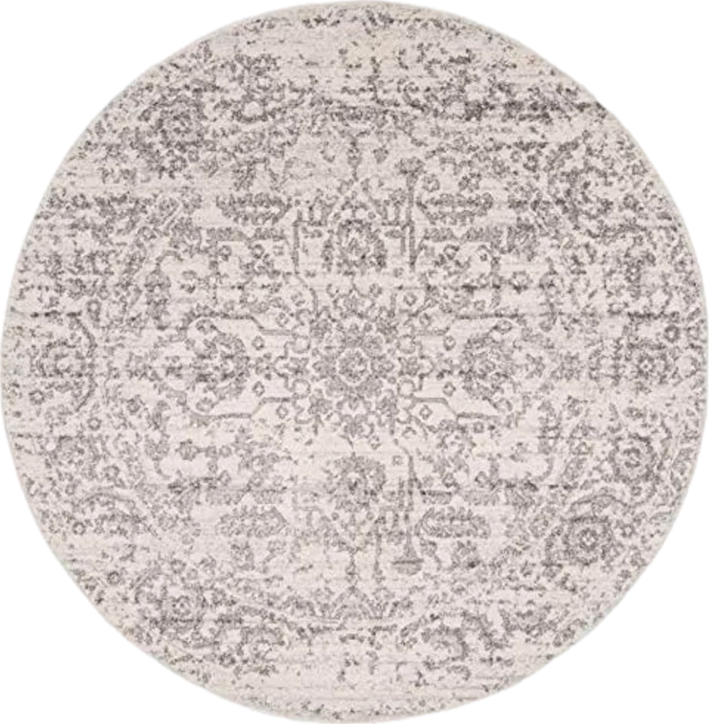 SAFAVIEH Madison Collection Area Rug - 10' Round, Silver & Ivory, Snowflake Medallion Distressed Design, Non-Shedding & Easy Care, Ideal for High Traffic Areas in Living Room, Bedroom (MAD603G) - 10′0″x10′0″
