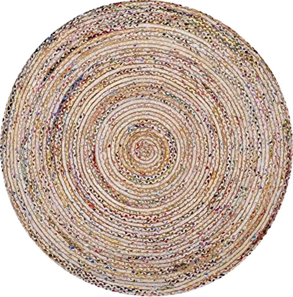 SAFAVIEH Cape Cod Collection 9' Round Beige / Multi CAP202B Handmade Boho Braided Jute & Cotton Area Rug - 9′0″x9′0″