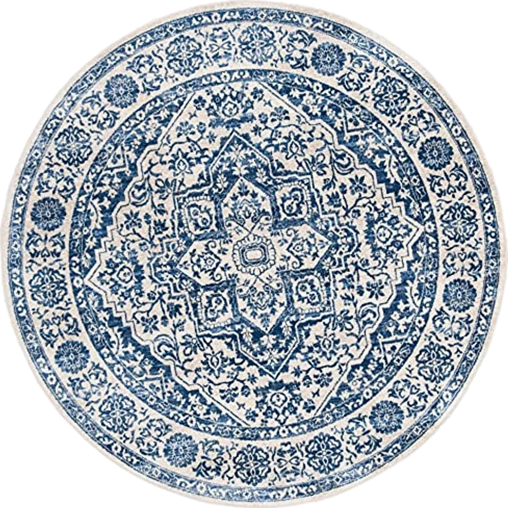 SAFAVIEH Brentwood Collection 11' Round Navy / Light Grey BNT832M Medallion Distressed Non-Shedding Dining Room Entryway Foyer Living Room Bedroom Area Rug - 11′0″x11′0″