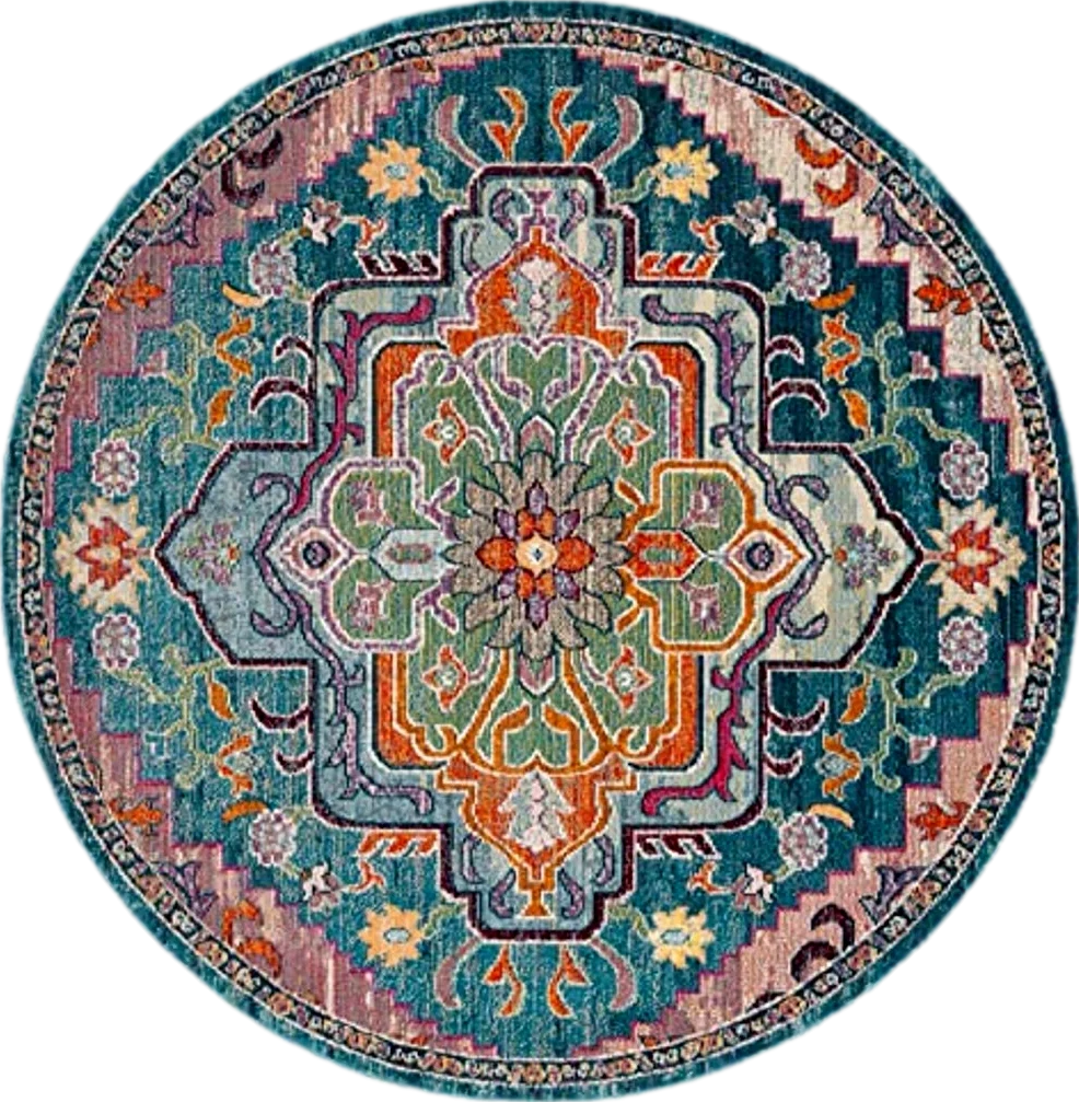 SAFAVIEH Crystal Collection 12' Round Teal/Rose CRS501T Boho Chic Oriental Medallion Distressed Non-Shedding Area Rug - 12′0″x12′0″