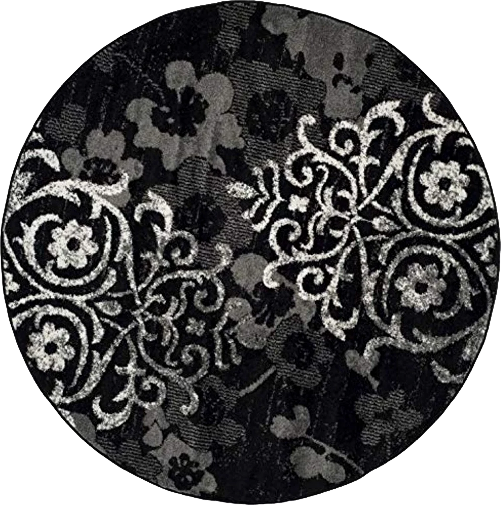 SAFAVIEH Adirondack Collection 11' Round Black / Silver ADR114A Floral Glam Damask Distressed Non-Shedding Dining Room Entryway Foyer Living Room Bedroom Area Rug - 11′0″x11′0″