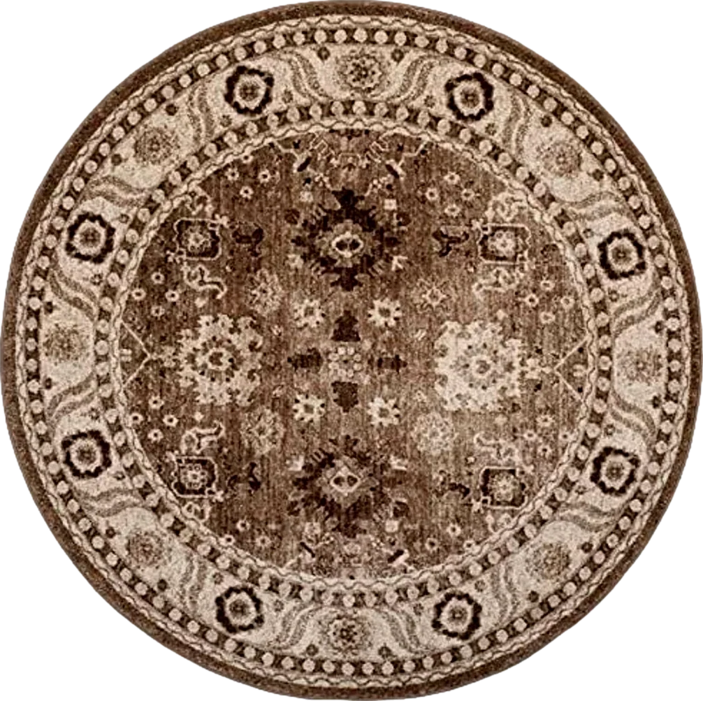 SAFAVIEH Vintage Hamadan Collection Area Rug - 10' Round, Taupe, Geometric Design, Ideal for High Traffic Areas in Living Room, Bedroom, Dining (VTH214T) - 10′0″x10′0″