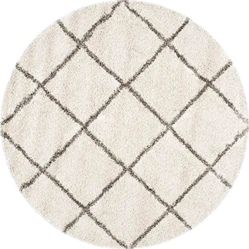 SAFAVIEH Hudson Shag Collection 11' Round Ivory/Grey SGH281A Modern Diamond Trellis Non-Shedding Living Room Bedroom Dining Room Entryway Plush 2-inch Thick Area Rug - 11′0″x11′0″