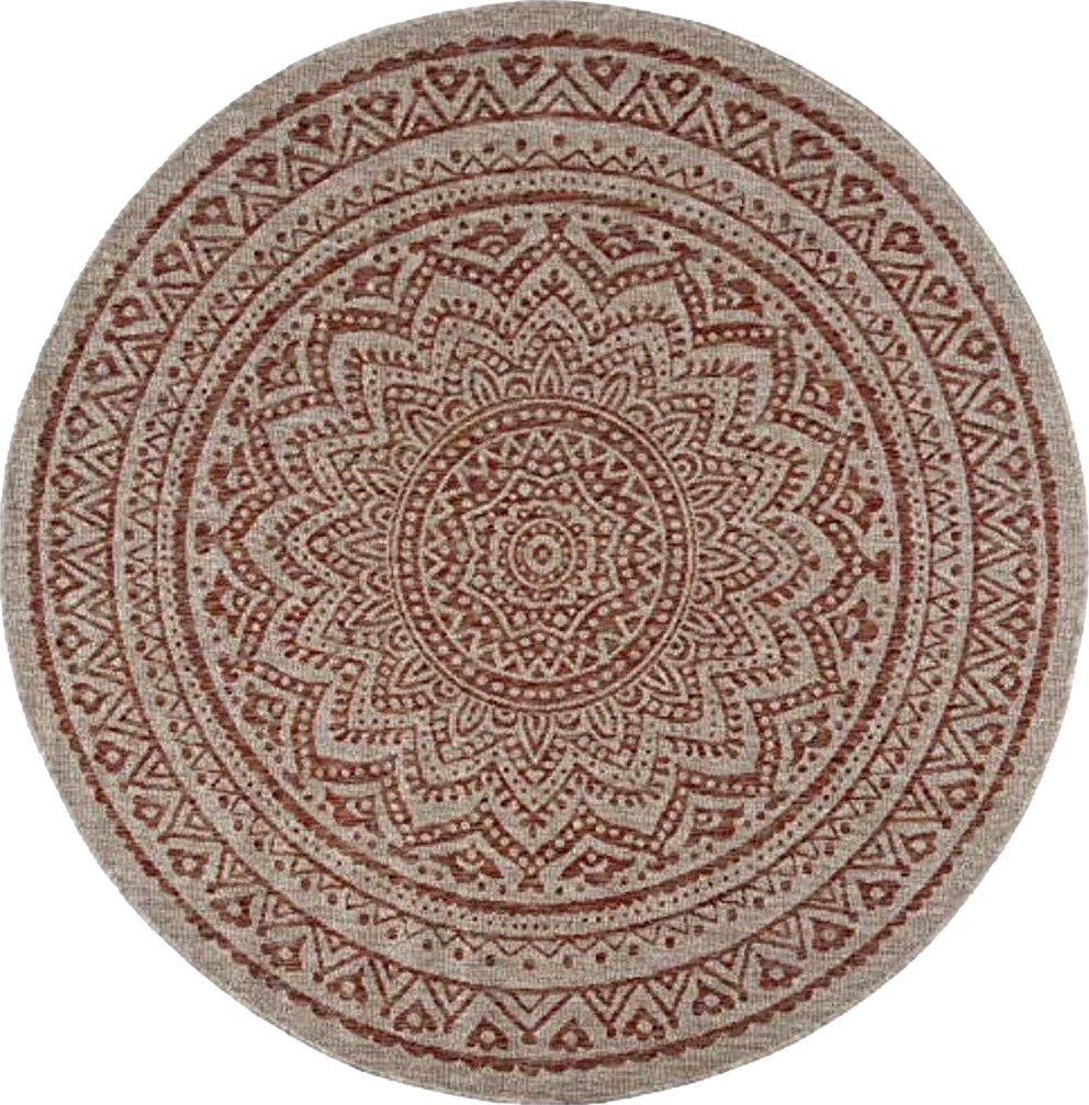 SAFAVIEH Courtyard Collection 9' Round Light Beige/Terracotta CY8734 Indoor/ Outdoor Waterproof Easy Cleaning Patio Backyard Mudroom Area Rug - 9′0″x9′0″
