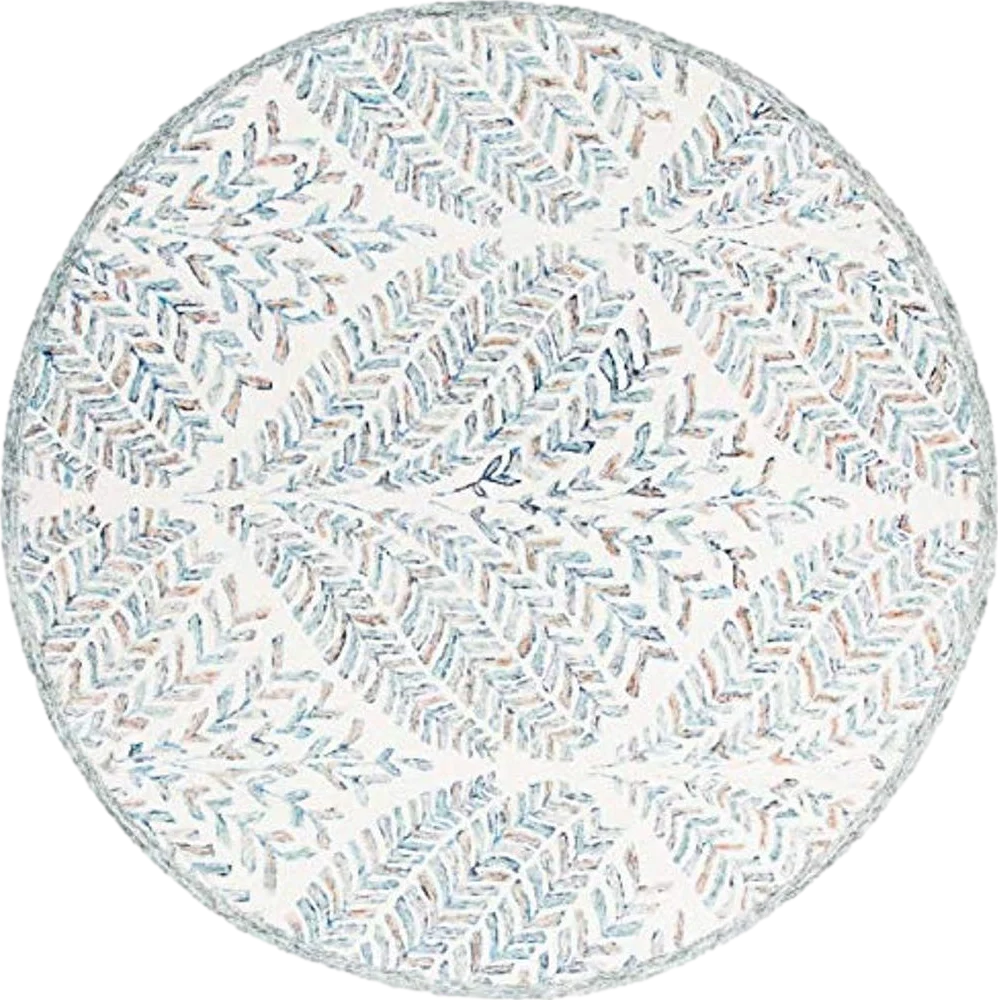 SAFAVIEH Capri Collection Area Rug - 10' Round, Ivory & Blue, Handmade Wool, Ideal for High Traffic Areas in Living Room, Bedroom (CPR208A) - 10′0″x10′0″