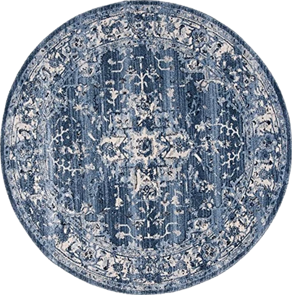 SAFAVIEH Charleston Collection Area Rug - 10' Round, Navy & Cream, Oriental Distressed Design, Ideal for High Traffic Areas in Living Room, Bedroom, Dining Room (CHL411N-10R) - 10′0″x10′0″