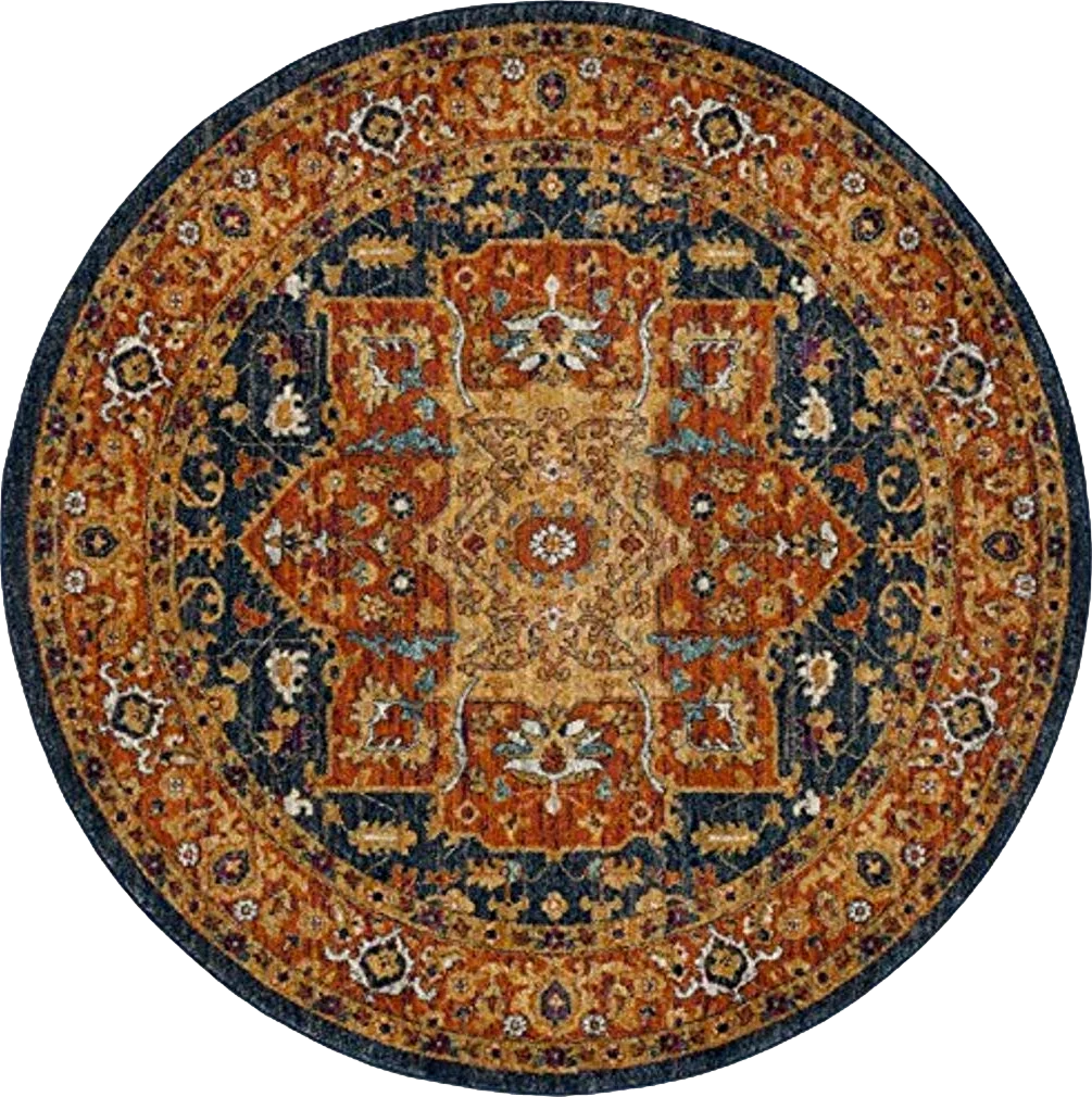 SAFAVIEH Evoke Collection Area Rug - 6'7" Round, Blue & Orange, Oriental Medallion Distressed Design, Non-Shedding & Easy Care, Ideal for High Traffic Areas in Living Room, Bedroom (EVK275C) - 6′8″x6′8″