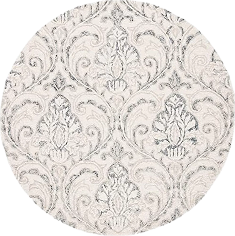 SAFAVIEH Micro-Loop Collection 7' Round IvoryGrey MLP532F Handmade Premium Wool Entryway Foyer Living Room Bedroom Kitchen Area Rug - 7′0″x7′0″