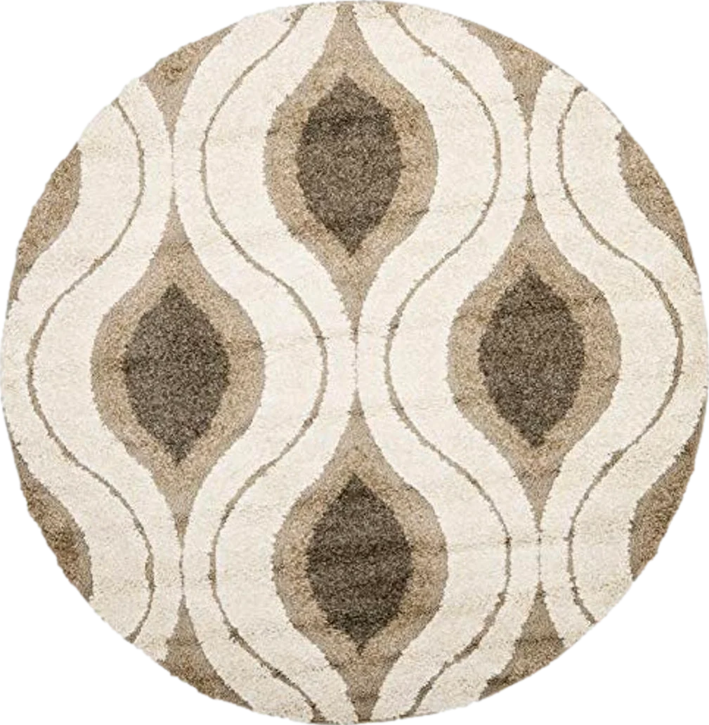 SAFAVIEH Florida Shag Collection 6'7" Round Cream / Smoke SG461 Modern Ogee Non-Shedding Living Room Bedroom Dining Room Entryway Plush 1.2-inch Thick Area Rug - 6′8″x6′8″