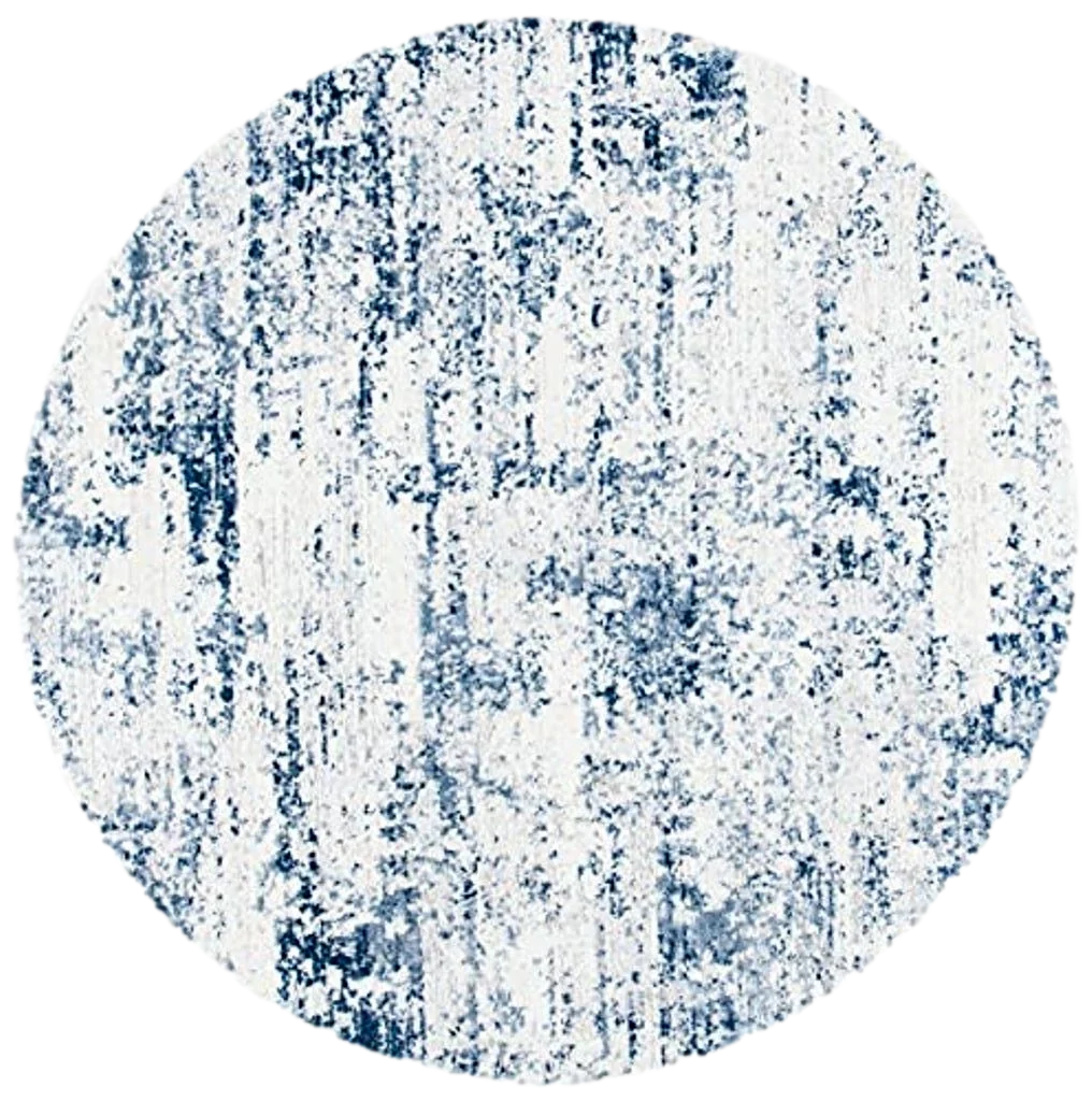 SAFAVIEH Amelia Collection Area Rug - 9' Round, Ivory & Navy, Modern Abstract Design, Non-Shedding & Easy Care, Ideal for High Traffic Areas in Living Room, Bedroom (ALA700B) - 9′0″x9′0″