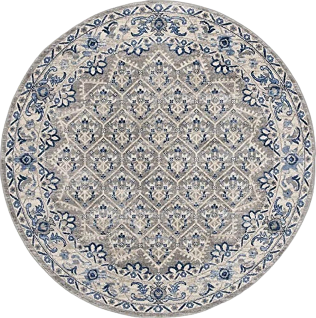 SAFAVIEH Brentwood Collection 10' Round Light Grey/Blue BNT869G Oriental Distressed Non-Shedding Area Rug - 10′0″x10′0″