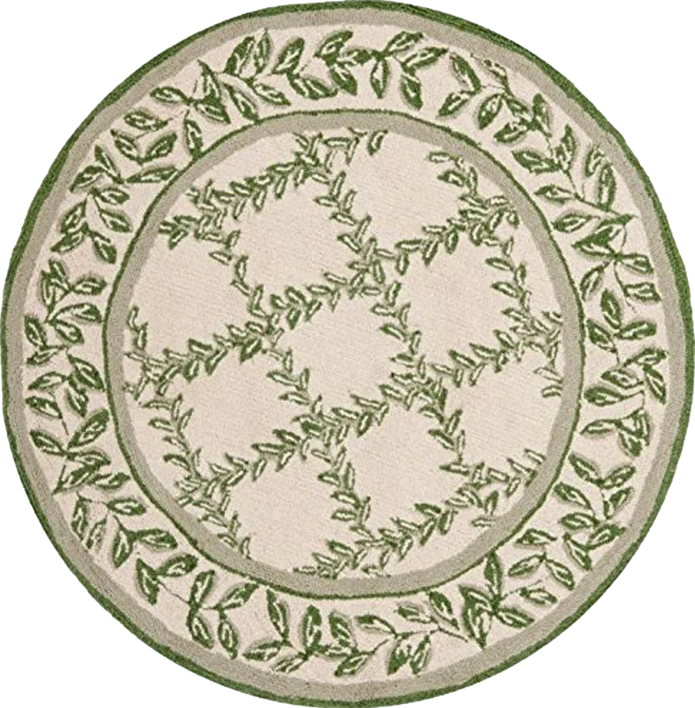SAFAVIEH Chelsea Collection 8' Round Ivory / Light Green HK230B Hand-Hooked French Country Wool Area Rug - 8′0″x8′0″