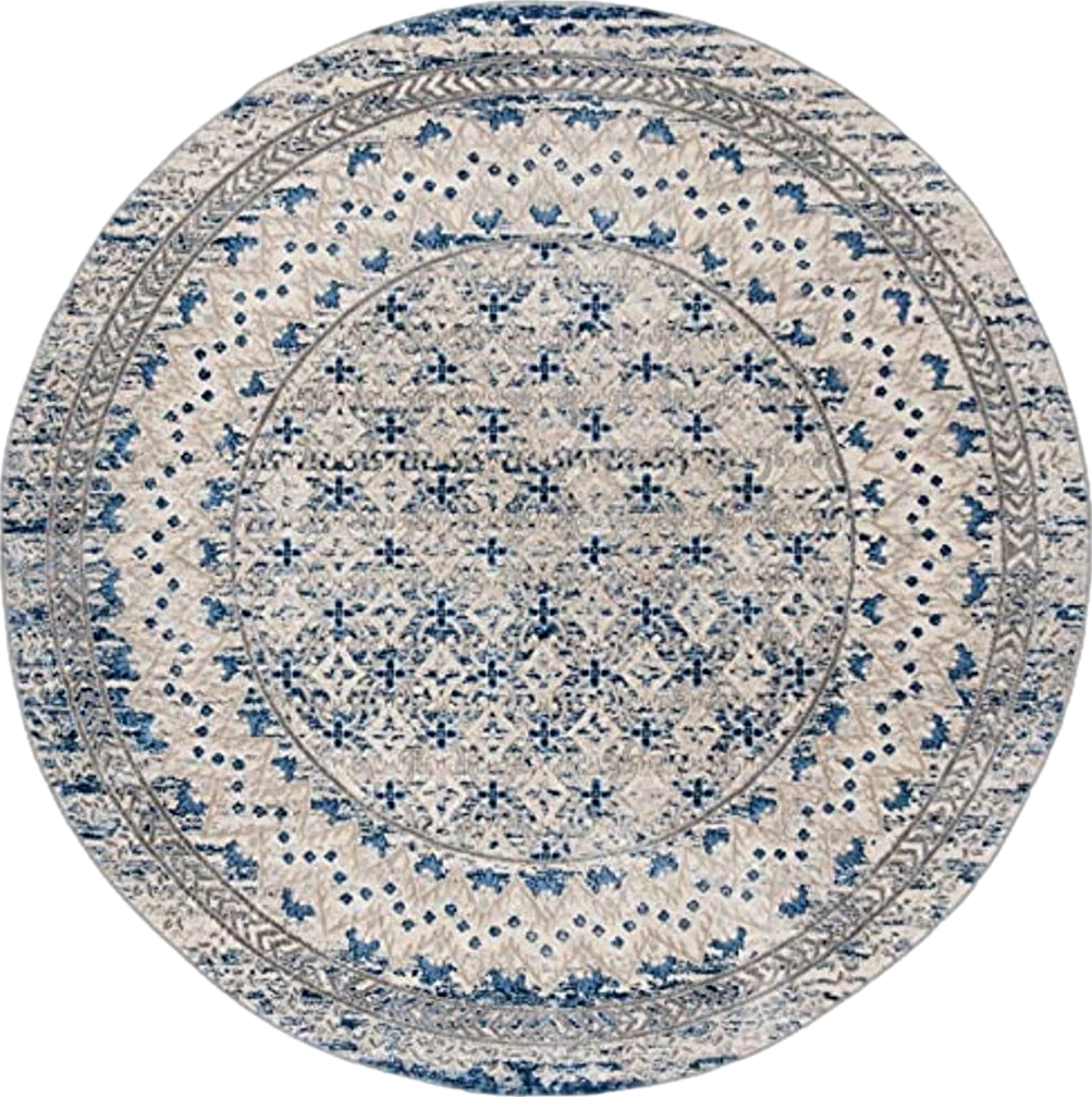 SAFAVIEH Brentwood Collection Area Rug - 9' Round, Light Grey & Blue, Traditional Oriental Distressed Design, Non-Shedding & Easy Care, Ideal for High Traffic Areas in Living Room, Bedroom (BNT899G) - 9′0″x9′0″