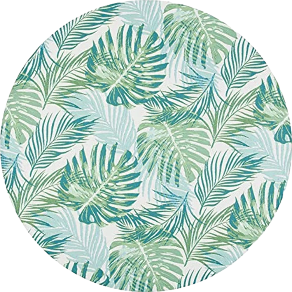 SAFAVIEH Barbados Collection 6'6" Round Green / Teal BAR592X Tropical Botanical Indoor/ Outdoor Non-Shedding Easy Cleaning Patio Backyard Porch Deck Mudroom Area Rug - 6′7″x6′7″